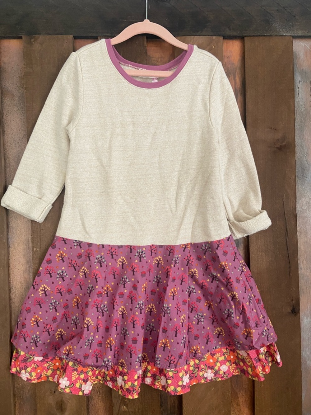 Matilda Jane Cream Top with Mauve Tree-Print Tiered Skirt
